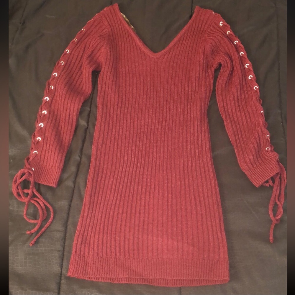 Fashion Nova Burgundy Ribbed Sweater Dress